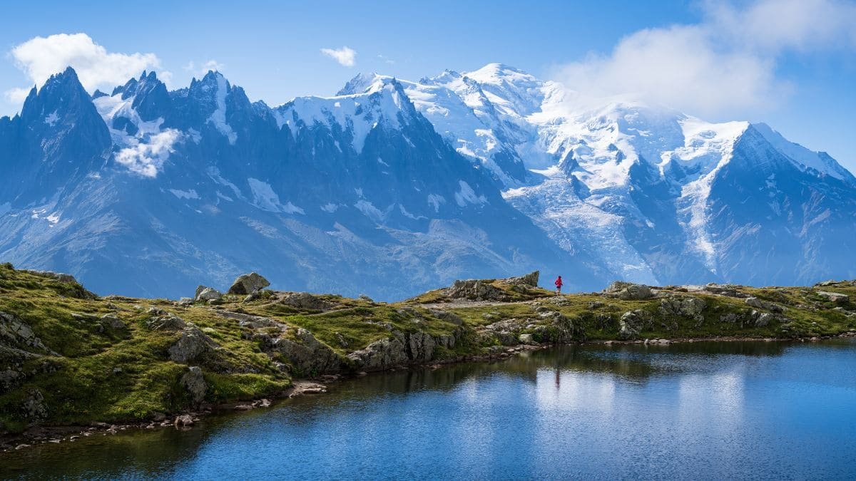 Snow-capped peaks of Mont Blanc viewed from Chamonix – a must-do mountain day trip from Geneva.