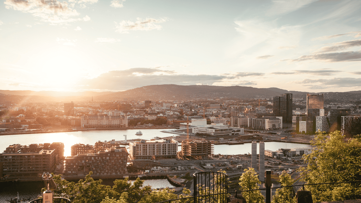 Sunset view of Oslo from Ekebergparken