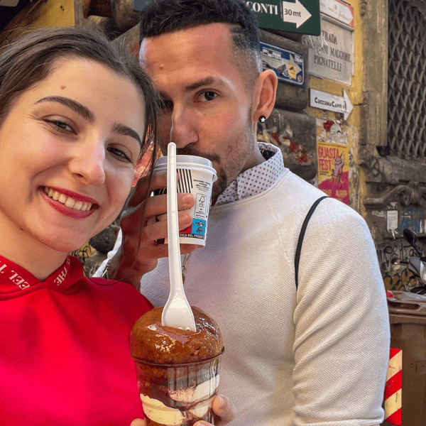 Enjoying street food in Naples, Italy