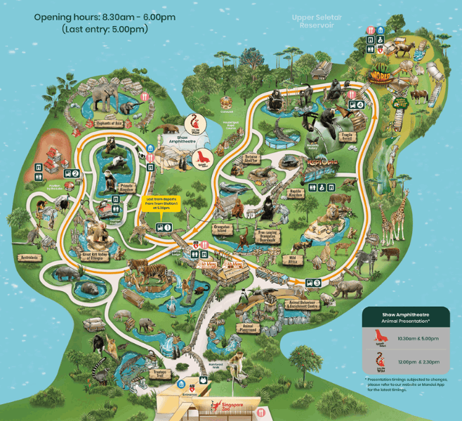 Map of the Singapore Zoo, Mandai Wildlife Reserve, Singapore
