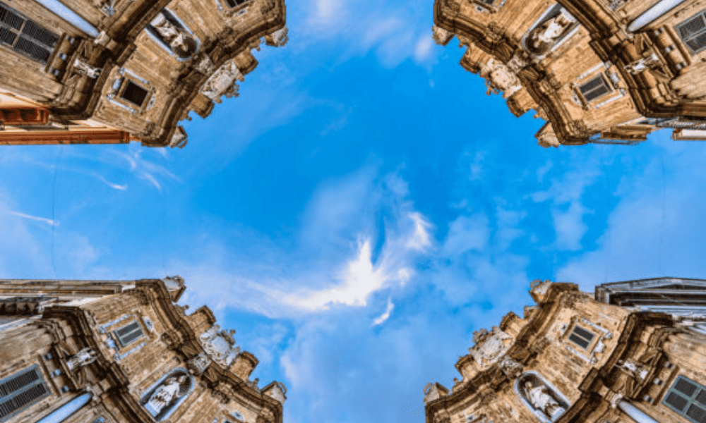 The famous Quattro Canti in Palermo from below