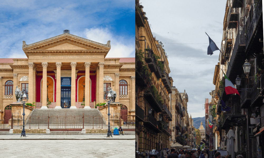 Teatro Massimo and typical streets in Palermo, Sicily