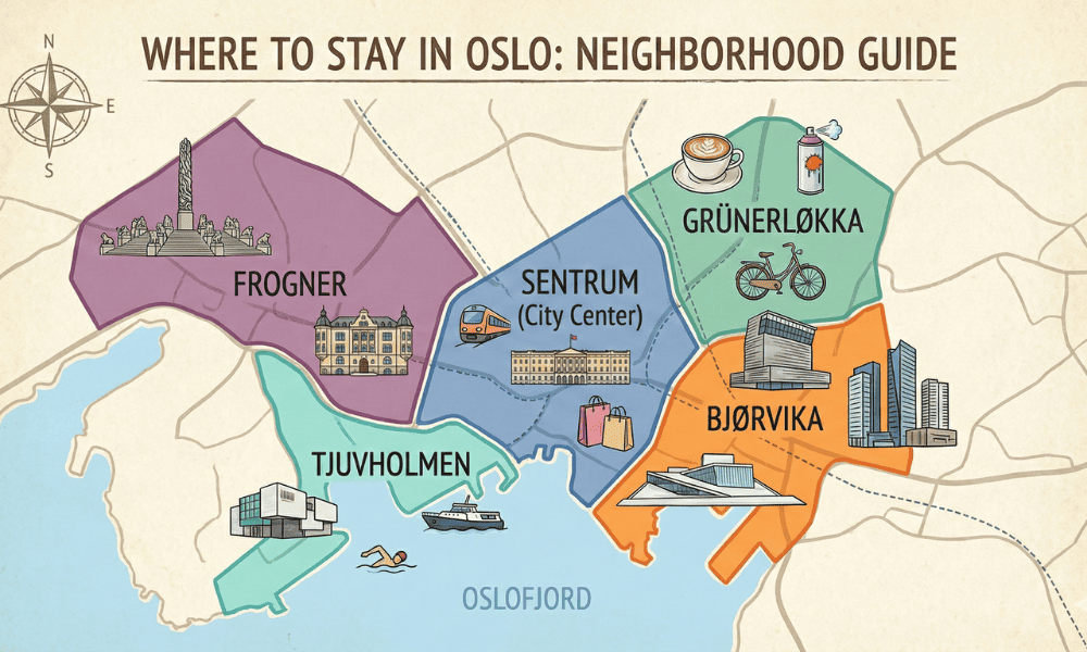 Map of the main areas of Oslo, Norway