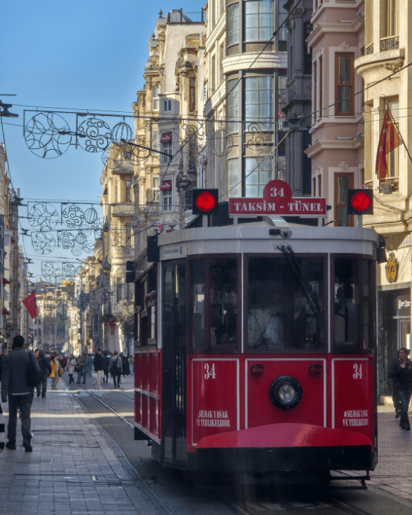 The famous red tram on Istiklal Street, Istanbul