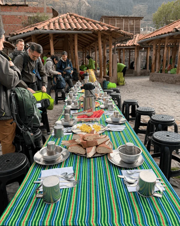 What to Pack for the Inca Trail: The Complete 2026 Packing List (From People Who Just Did It) What to pack for the Inca Trail Peru Breakfast at Day 1, right before starting the hike